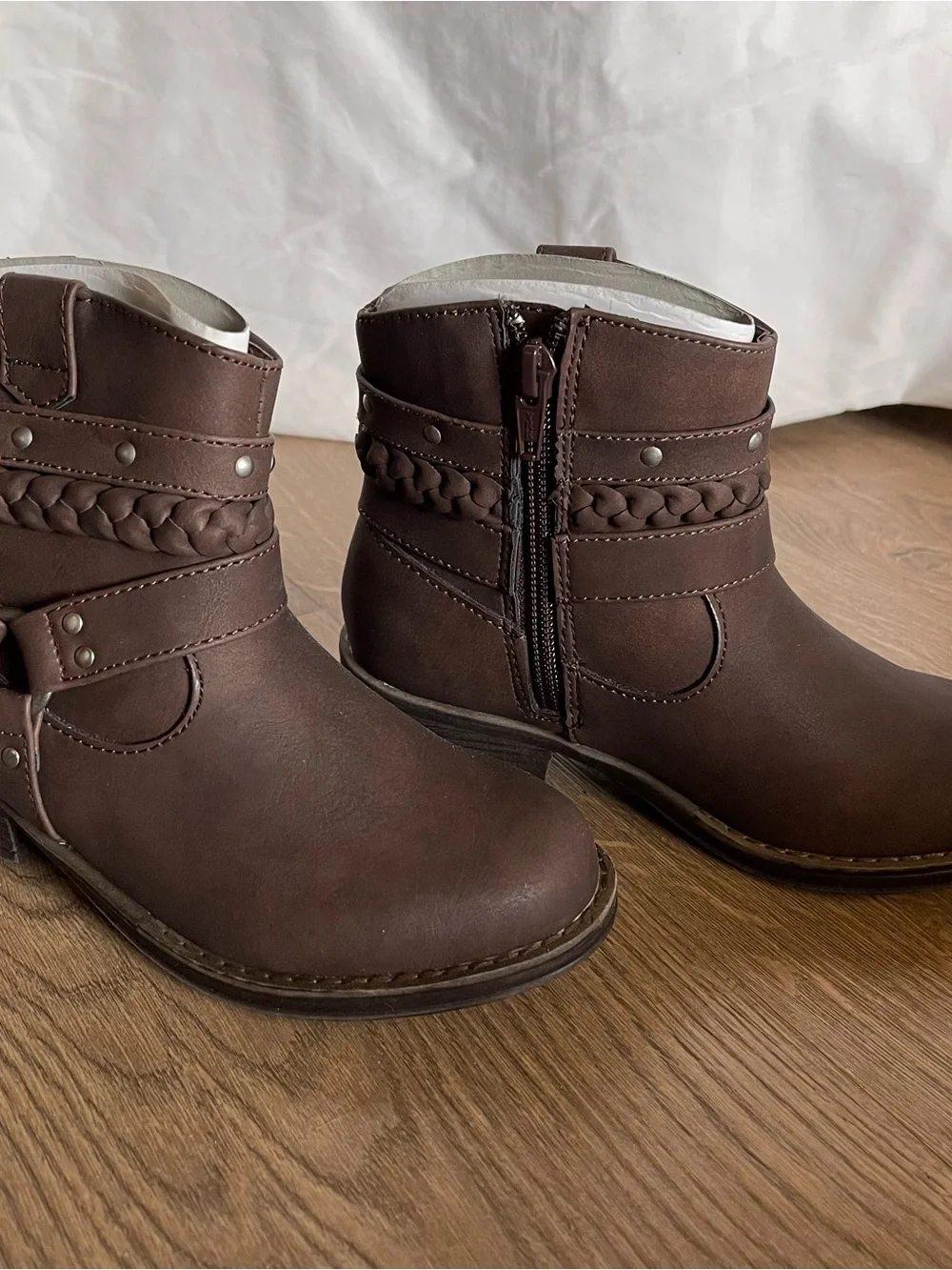 Girls Ankle Boots Pu Leather Side Zipper Fashion Cowboy Inspired Boots Sz 13 T